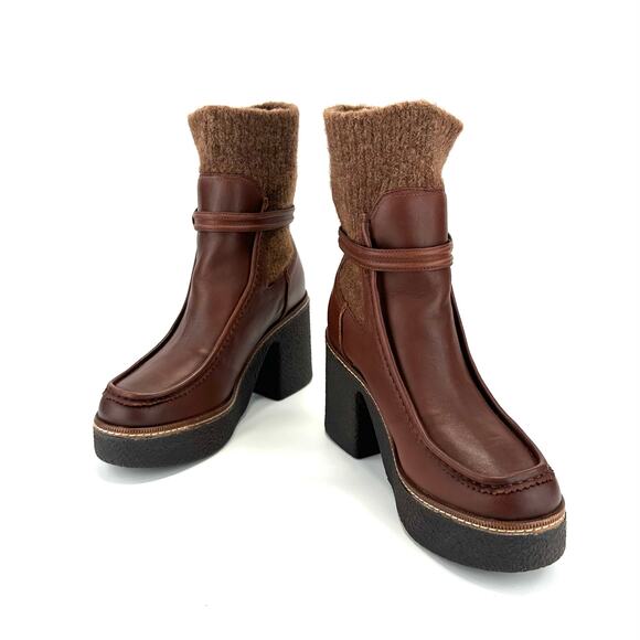 Sam Edelman Sidney Chunky Platform Bootie Size 10M Brown Leather Australian Wool - Picture 11 of 15